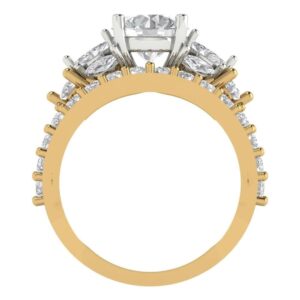 Yellow 14k Gold Solitaire W/Accents Engagement Bridal promise Ring Band Set 2.94Ct Round Cut Clear Simulated Diamond Sz 3.5