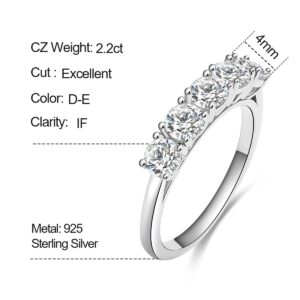 Mozume Women's 5 Stone 4mm Cubic Zirconia Round Cut Engagement Ring CZ Wedding Band Anniversary 925 Sterling Silver