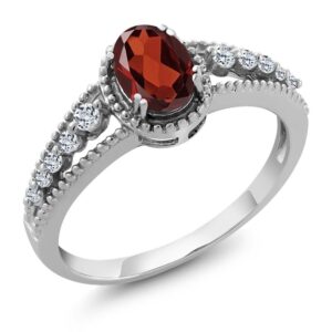 gem stone king 925 sterling silver red garnet and white topaz ring for women (1.11 cttw, gemstone birthstone, available in size 5, 6, 7, 8, 9)