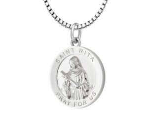 us jewels new polished 3/4in 0.925 sterling silver saint st rita medal pendant necklace