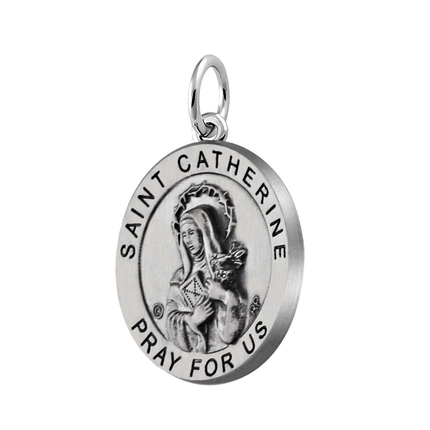 US Jewels Ladies 925 Sterling Silver Saint Catherine Medal Pendant, 18.5mm