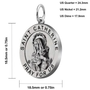 US Jewels Ladies 925 Sterling Silver Saint Catherine Medal Pendant, 18.5mm