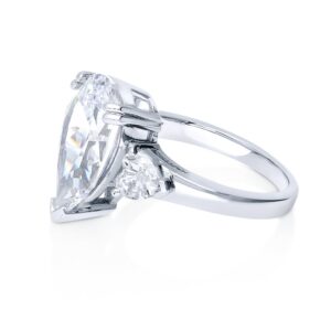 BERRICLE Sterling Silver 3-Stone Wedding Engagement Rings Pear Cut Cubic Zirconia CZ Statement Cocktail Anniversary Ring for Women, Rhodium Plated Size 6.5