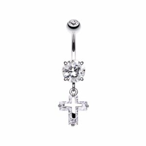 cross on cross sparkle wildklass belly button ring