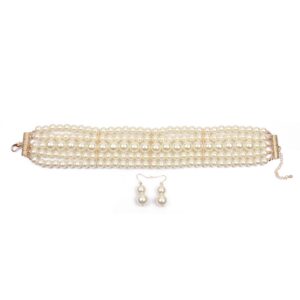 KOSMOS-LI Fashion Simulate Pearl Choker Necklace With Earrings Set (Ivory)