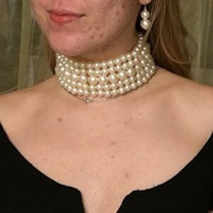 KOSMOS-LI Fashion Simulate Pearl Choker Necklace With Earrings Set (Ivory)