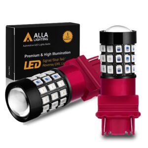 alla lighting newly upgraded 3156 3157 red led bulbs, brake stop tail, turn signal lights for cars, trucks, motor, super bright 3056 3057 4157 3047 ll 4057 3457-k-x 12v smd led lamps