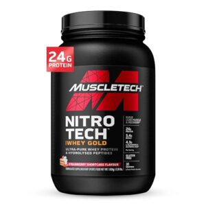 muscletech whey protein powder (strawberry shortcake, 2lb) - nitro-tech whey protein isolate smoothie mix for lean muscle & fast recovery - 24g of whey gold protein for women & men - gluten-free