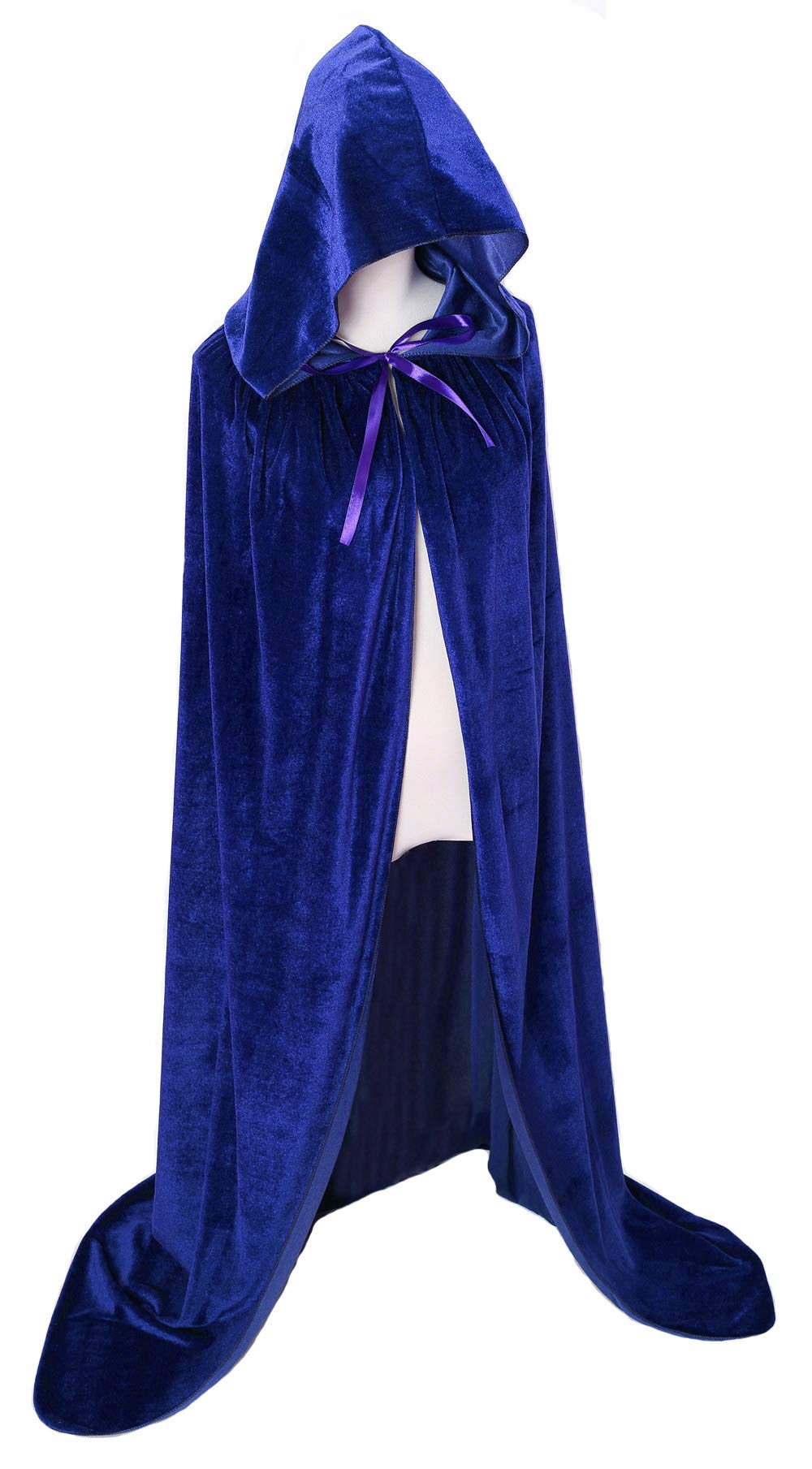 OurLore Unisex Full Length Hooded Robe Cloak Long Velvet Cape Cosplay Costume 59 inch(Blue)