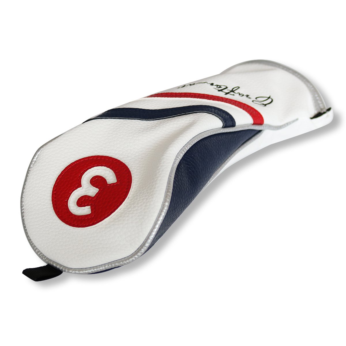 Craftsman Golf White Blue Red Pu Leather Diagonal Stripes Fairway 3 Wood Headcover for All Brands Callaway Big Bertha Cobra TaylorMade Ping Mizuno Etc. (3 Wood Headcover)