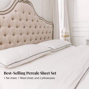 THOMAS LEE Queen Size Percale Cotton Sheet Set | White | 500 Thread-Count | US-Grown Supima Cotton Sheets