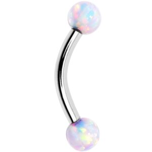 body candy 16 gauge 5/16 steel white synthetic opal 3mm ball internally threaded curved eyebrow ring