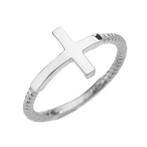 925 sterling silver twisted rope band sideways cross ring (1.6 mm band width) (size 4.5)