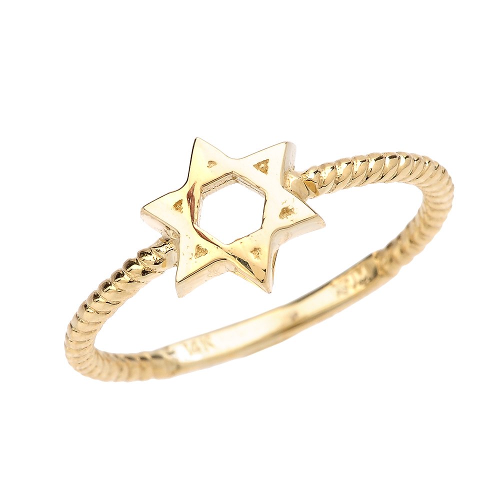 10k Yellow Gold Twisted Rope Band Jewish Star of David Ring (1.4 mm Band Width) (Size 8.5)