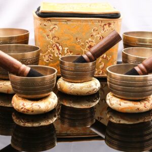 Chakra Healing Tibetan Hammered Himalayan Singing Bowl Set of 7 Meditation Bowls Hand Bowls from Nepal