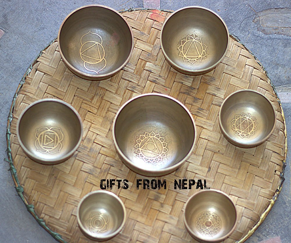 Chakra Healing Tibetan Hammered Himalayan Singing Bowl Set of 7 Meditation Bowls Hand Bowls from Nepal