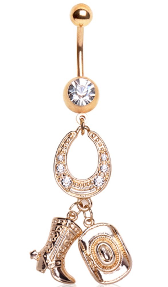 Body Accentz Belly Button Ring Navel 14g Gold Plated horseshoe Cowgirl Cowboy boot Hat