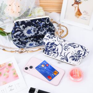 Oyachic 2 Packs Large Floral Coin Purses Canvas Cash Wallet Make Up Cellphone Bag Vintage Change Pouch Key Holder Kiss lock Clasp Clutch