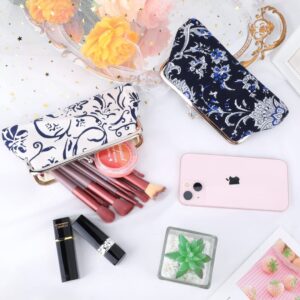 Oyachic 2 Packs Large Floral Coin Purses Canvas Cash Wallet Make Up Cellphone Bag Vintage Change Pouch Key Holder Kiss lock Clasp Clutch