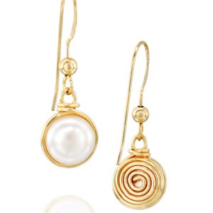 14k Gold Filled Hand Wrapped 8mm Cultured Pearl Earrings Bridal & Weddings Jewelry or Bridesmaids Gifts