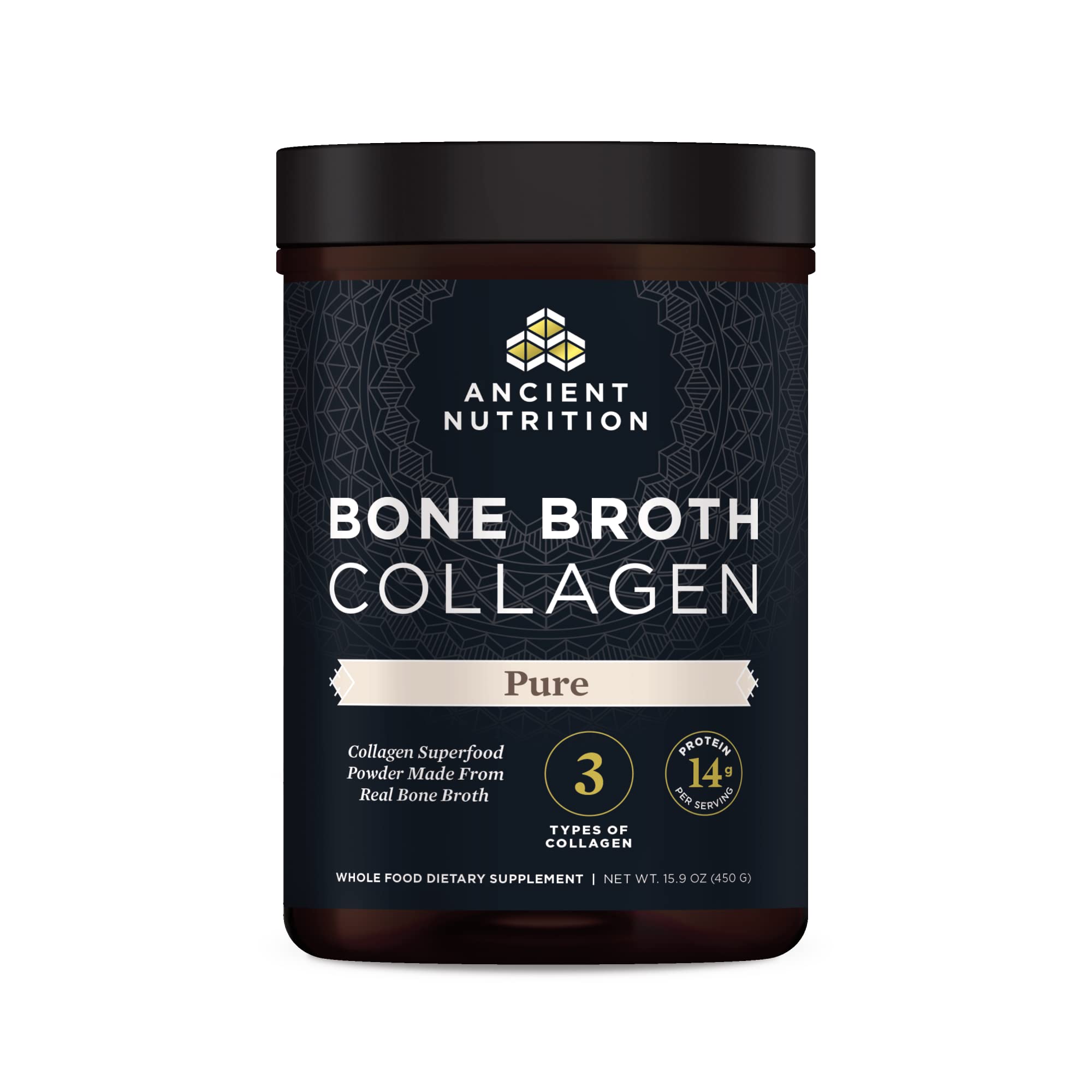 Ancient Nutrition Collagen Powder, Bone Broth Collagen, Pure, Hydrolyzed Multi Collagen Peptides, Supports Skin and Nails, Joint Supplement, 30 Servings, 15.9oz