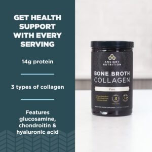 Ancient Nutrition Collagen Powder, Bone Broth Collagen, Pure, Hydrolyzed Multi Collagen Peptides, Supports Skin and Nails, Joint Supplement, 30 Servings, 15.9oz