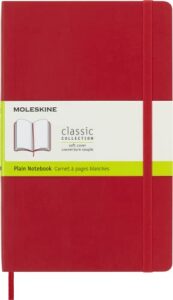 moleskine classic notebook, soft cover, large (5" x 8.25") plain/blank, scarlet red, 192 pages