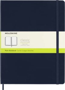 moleskine classic notebook, hard cover, xl (7.5" x 9.5") plain/blank, sapphire blue, 192 pages