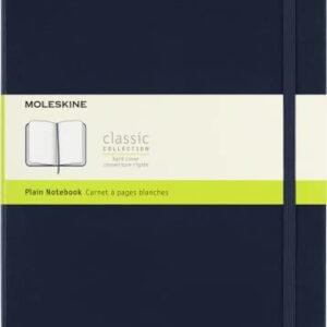 Moleskine Classic Notebook, Hard Cover, XL (7.5" x 9.5") Plain/Blank, Sapphire Blue, 192 Pages