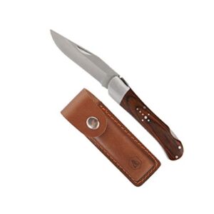 LAGUIOLE hunting knife, wood handle, with brown leather case, 19cm