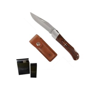 LAGUIOLE hunting knife, wood handle, with brown leather case, 19cm