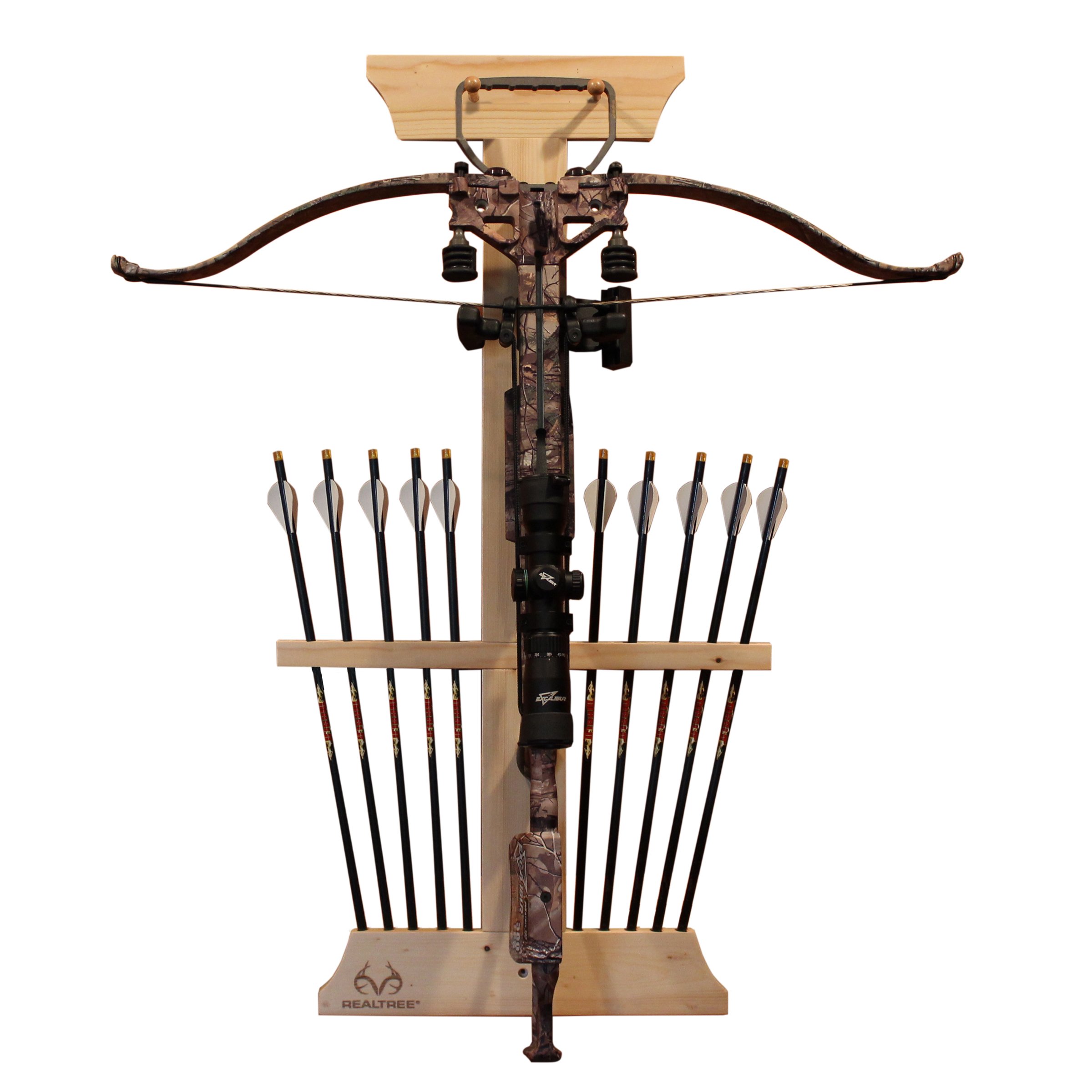 Rush Creek Creations Real tree Crossbow and 10 Arrow Bow Rack - 4 Minute Assembly - Extra Large Pegs , 18.5"L x 1.5"W x 36"H