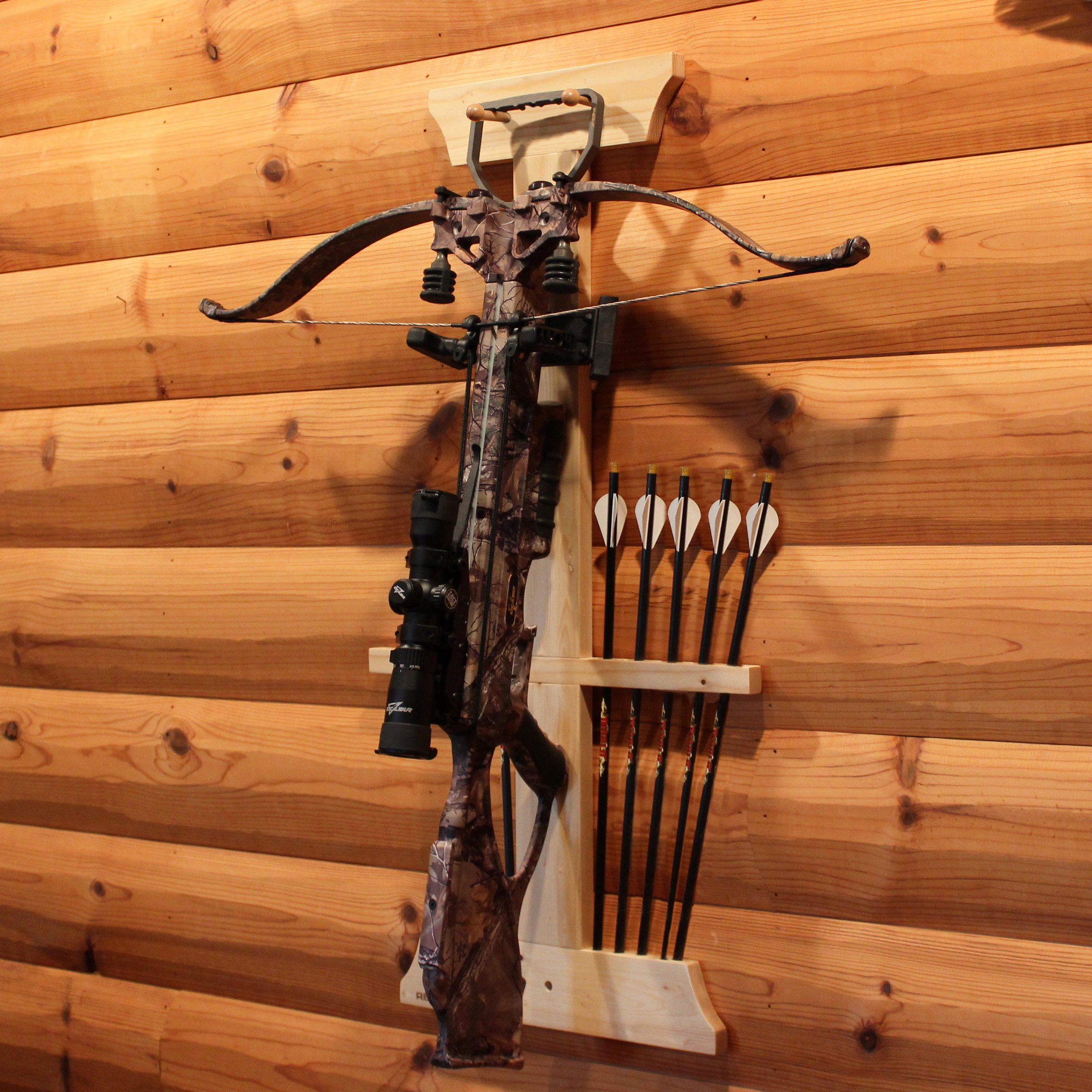 Rush Creek Creations Real tree Crossbow and 10 Arrow Bow Rack - 4 Minute Assembly - Extra Large Pegs , 18.5"L x 1.5"W x 36"H