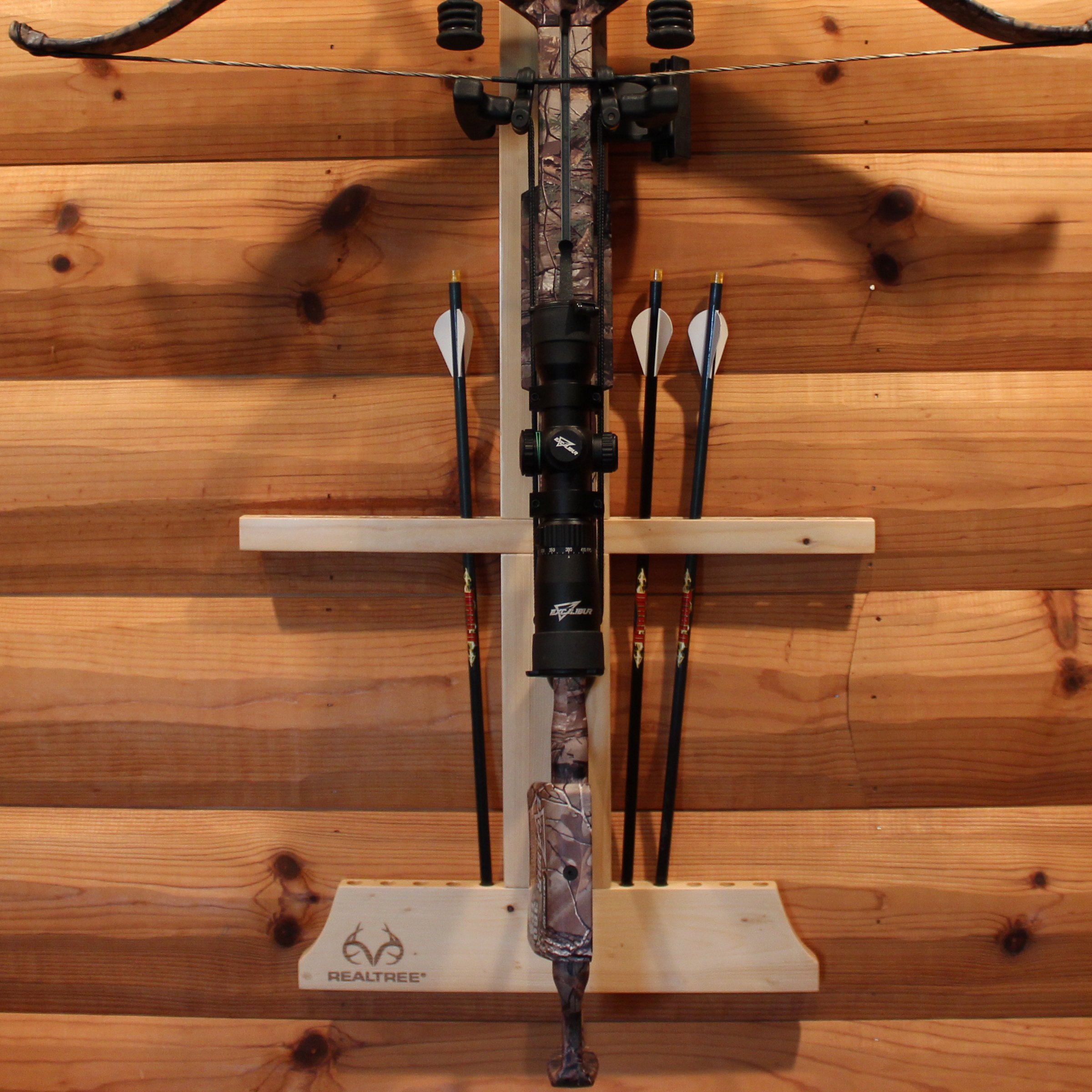 Rush Creek Creations Real tree Crossbow and 10 Arrow Bow Rack - 4 Minute Assembly - Extra Large Pegs , 18.5"L x 1.5"W x 36"H