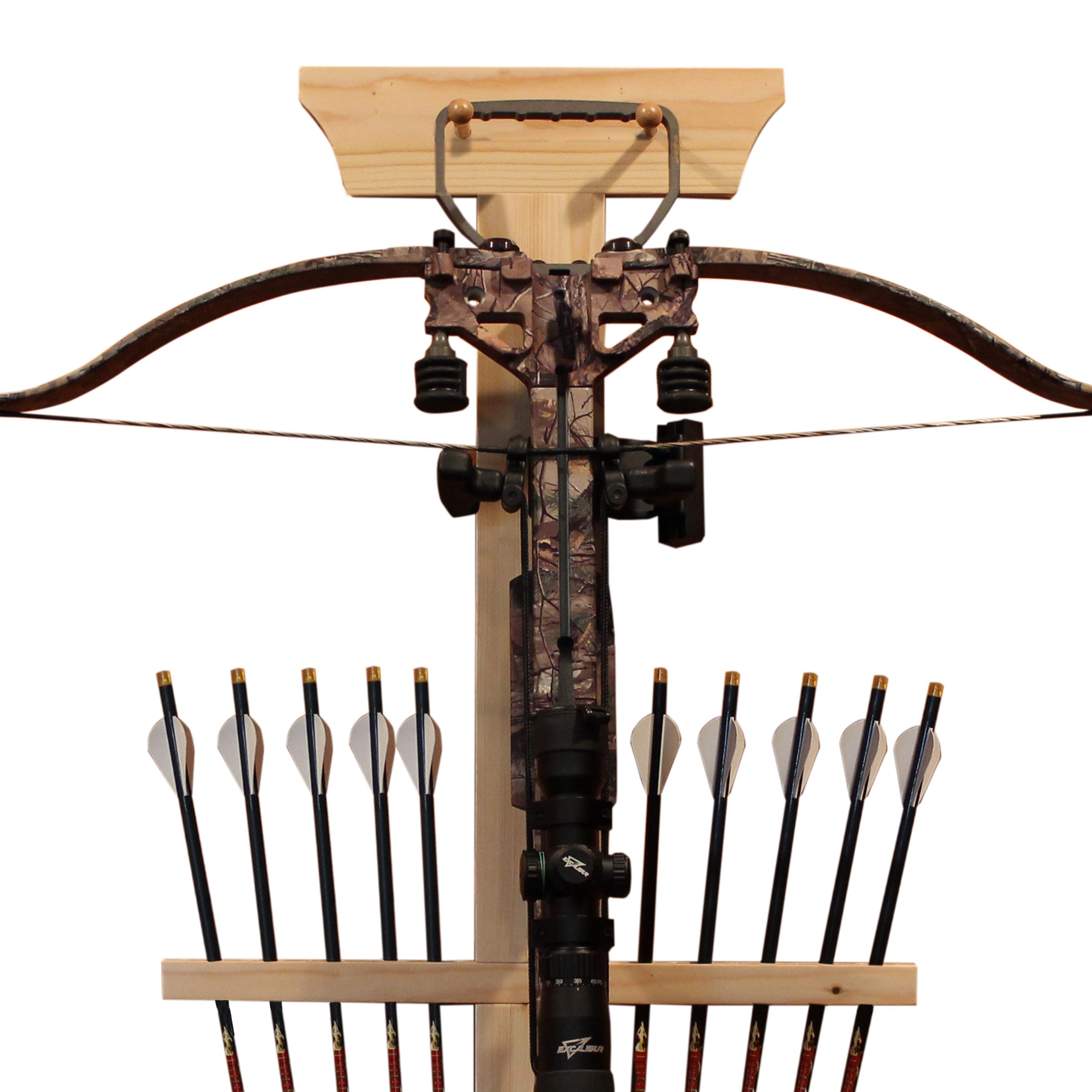 Rush Creek Creations Real tree Crossbow and 10 Arrow Bow Rack - 4 Minute Assembly - Extra Large Pegs , 18.5"L x 1.5"W x 36"H