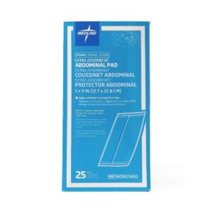 Medline NON21450H Sterile Abdominal Pads, Super Absorbent Pad, 5"X9", 25 Count