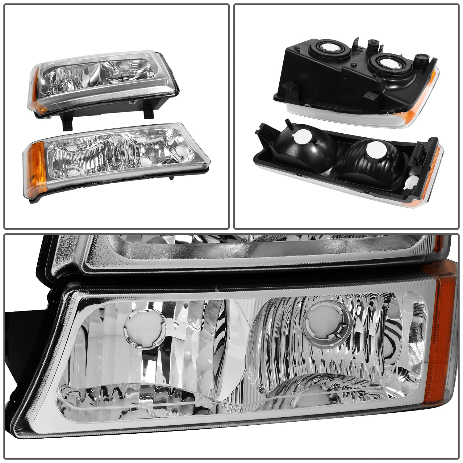 DNA MOTORING HL-OH-CS03-4P-CH-AM Chrome Amber Headlights Compatible with 2003-2006 Chevy Silverado/Avalanche