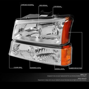 DNA MOTORING HL-OH-CS03-4P-CH-AM Chrome Amber Headlights Compatible with 2003-2006 Chevy Silverado/Avalanche