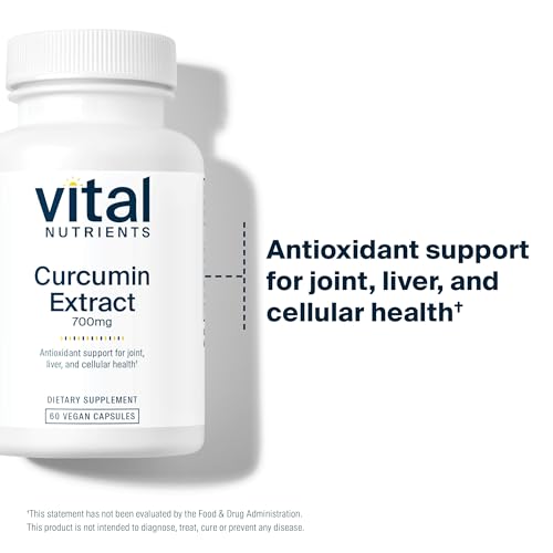 Vital Nutrients Curcumin Extract 700mg | Vegan Curcumin Supplements with Black Pepper Extract | Antioxidant Support for Joint, Liver, and Cellular Health* | Gluten, Dairy, Soy Free | 60 Capsules