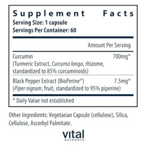 Vital Nutrients Curcumin Extract 700mg | Vegan Curcumin Supplements with Black Pepper Extract | Antioxidant Support for Joint, Liver, and Cellular Health* | Gluten, Dairy, Soy Free | 60 Capsules