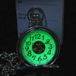 OGLE Waterproof Magnifier Skeleton Chain Silver Luminous Fob Self Winding Automatic Mechanical Pocket Watch (Bronze Luminous)