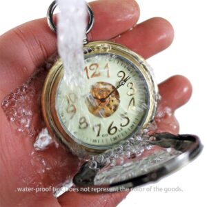 OGLE Waterproof Magnifier Skeleton Chain Silver Luminous Fob Self Winding Automatic Mechanical Pocket Watch (Bronze Luminous)