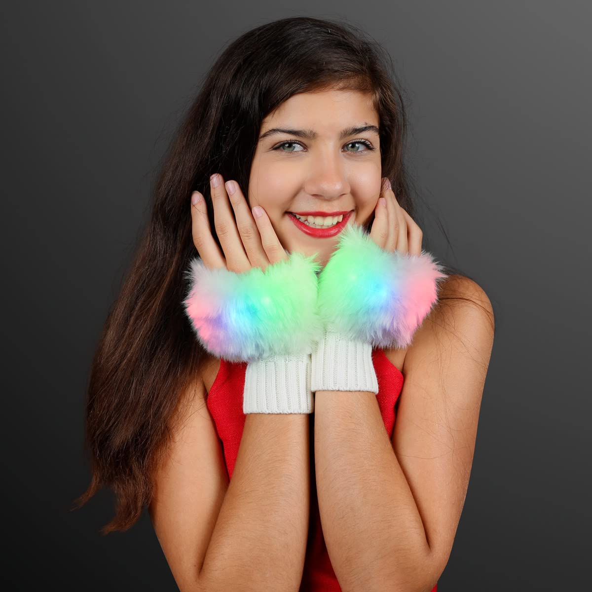 FlashingBlinkyLights Light Up Fuzzy Fingerless LED Glow Gloves