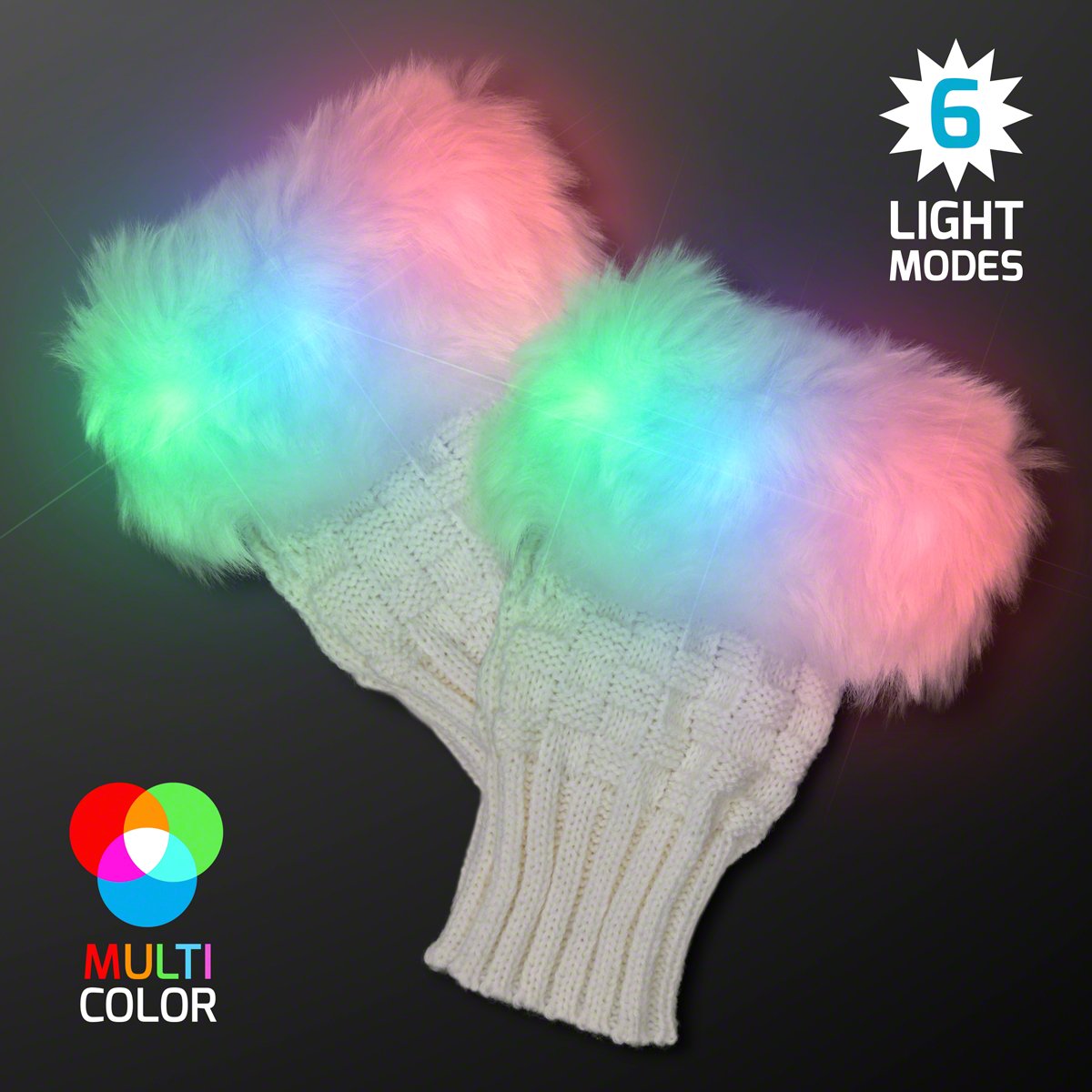 FlashingBlinkyLights Light Up Fuzzy Fingerless LED Glow Gloves