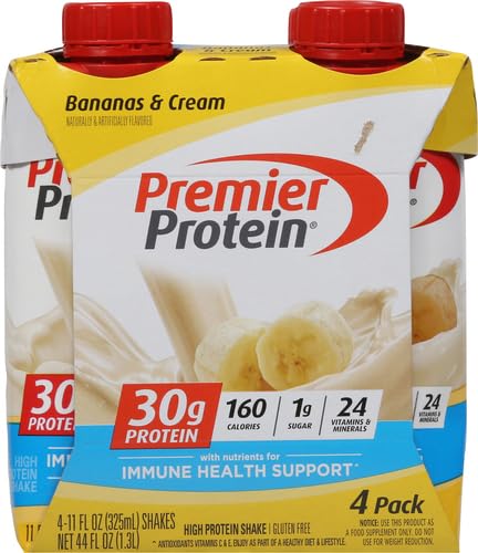 Premier Protein, 30g Shakes Bananas and Cream, 44 Fl Oz, Pack of 4