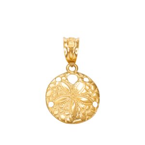 Dainty 10k Yellow Gold Sea Star Charm Sand Dollar Round Pendant