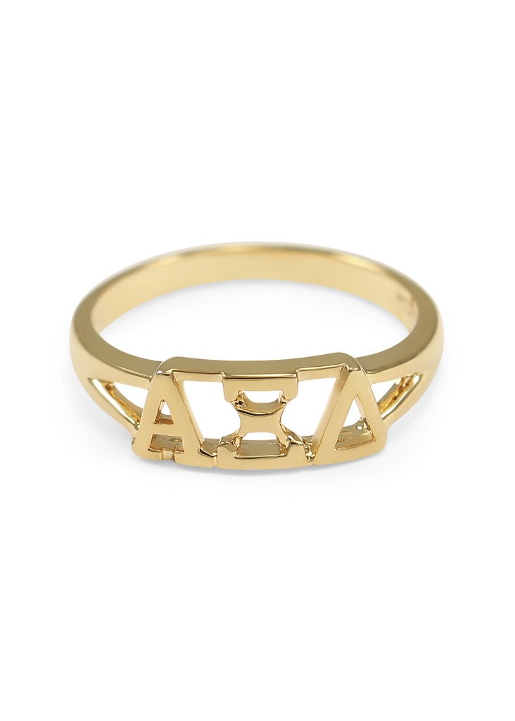 The Collegiate Standard Alpha Xi Delta 14k Gold Plated Sorority Ring with Greek letters