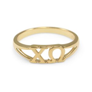 The Collegiate Standard Chi Omega 14k Gold Plated Sorority Ring with Greek letters