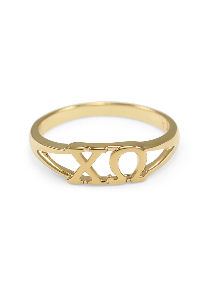 The Collegiate Standard Chi Omega 14k Gold Plated Sorority Ring with Greek letters