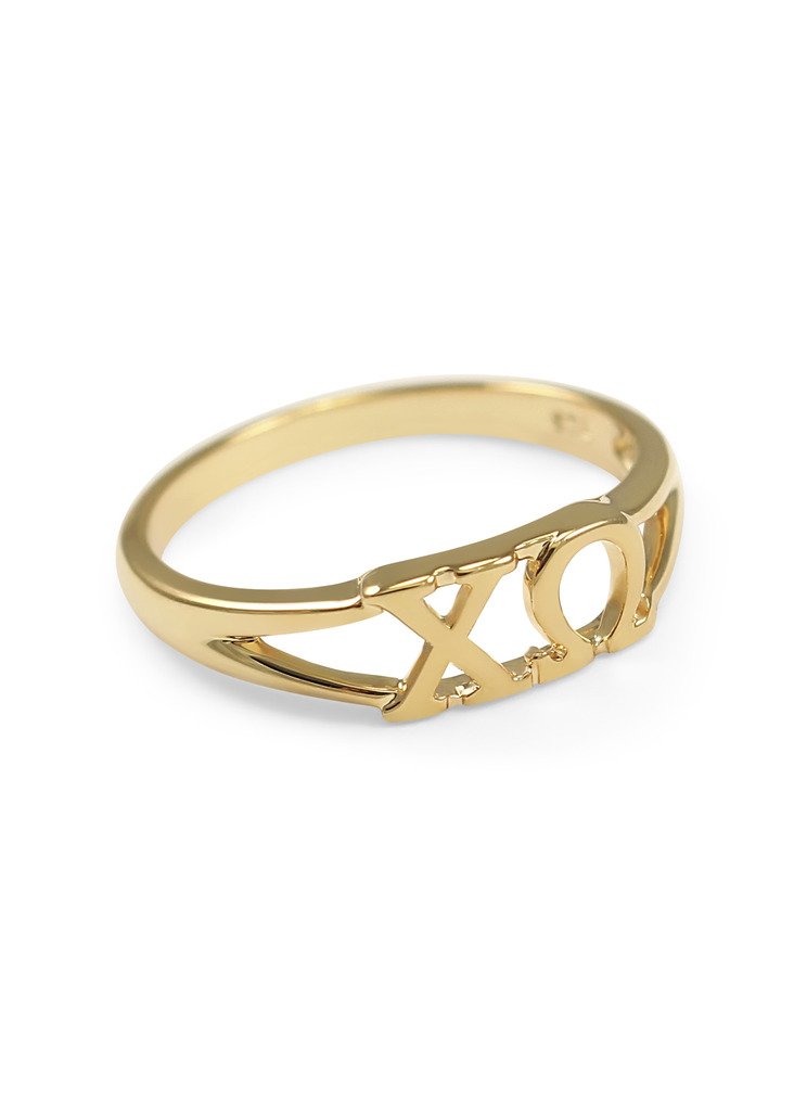 The Collegiate Standard Chi Omega 14k Gold Plated Sorority Ring with Greek letters